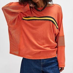 Free People We The Free La Playa Tee Tunic Top Cotton Mesh Striped XL NWT 286441